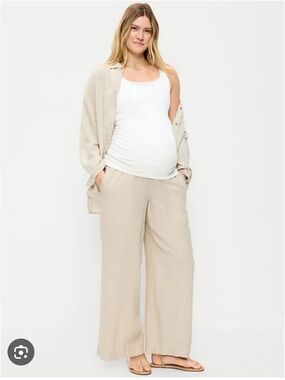 Old Navy Maternity Rollover Waist Linen-Blend Wide-Leg Pants
